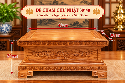 đế chạm chữ nhật 30*40 (gỗ hương)