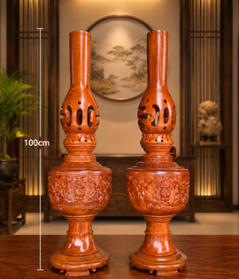 đèn dầu chạm rồng 1m gỗ hương