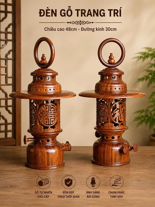 đèn măng sông gỗ hương