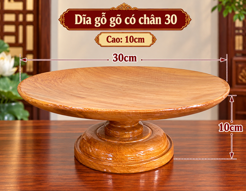 Dĩa gỗ gõ có chân 30