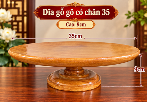 Dĩa gỗ gõ có chân 35