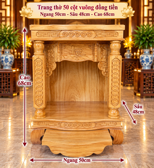 Trang thờ 50 cột vuông đồng tiền
