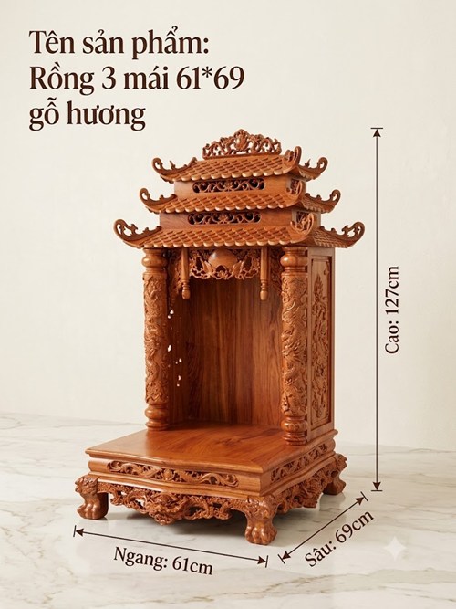 TT RỒNG 3 MÁI 61*69 GỖ HƯƠNG