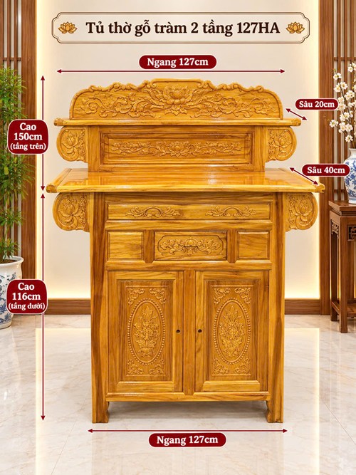 tủ thờ gỗ tràm 2 tầng 127 HA