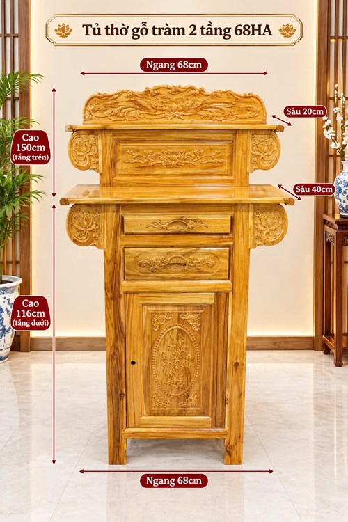 tủ thờ gỗ tràm 2 tầng 68 HA